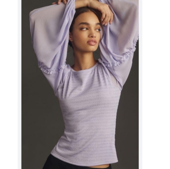 Anthropologie Tops - Anthropologie Lilac‎ Blouse with Ruffled Baloon Sleeves